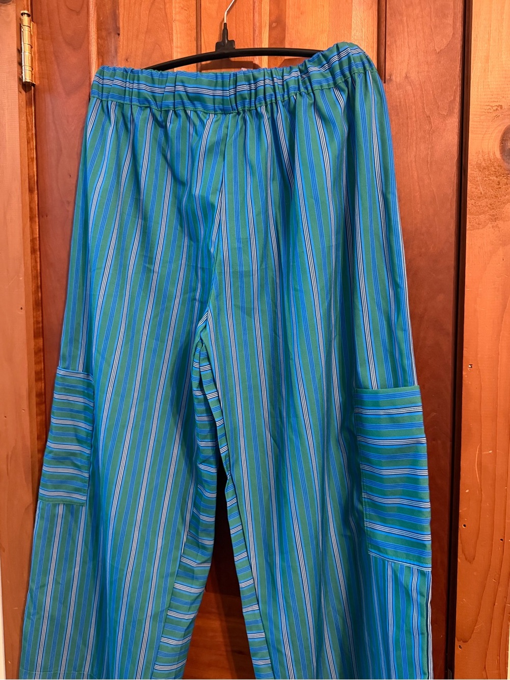 Striped Blue-Green Elastic Waist Pants